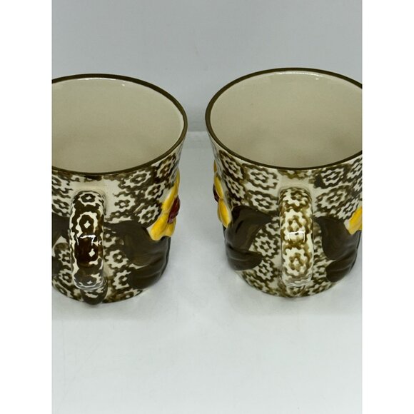 VTG Temp-Tations Old World Green Yellow Flower Coffee Mug Set of 2 12oz - Picture 6 of 8